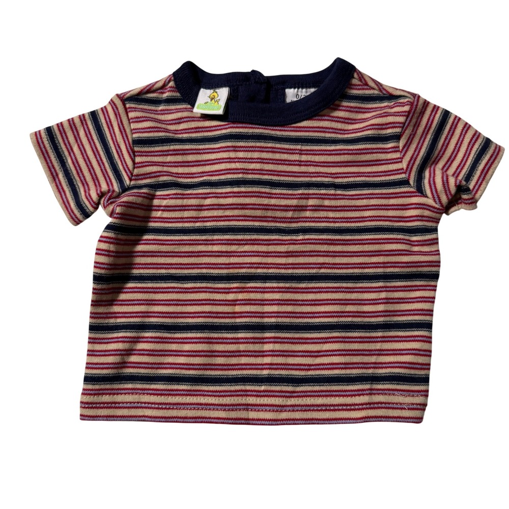 Vintage Y2K Sesame Street PBS striped 0-3 month baby boy button top cotton elmo